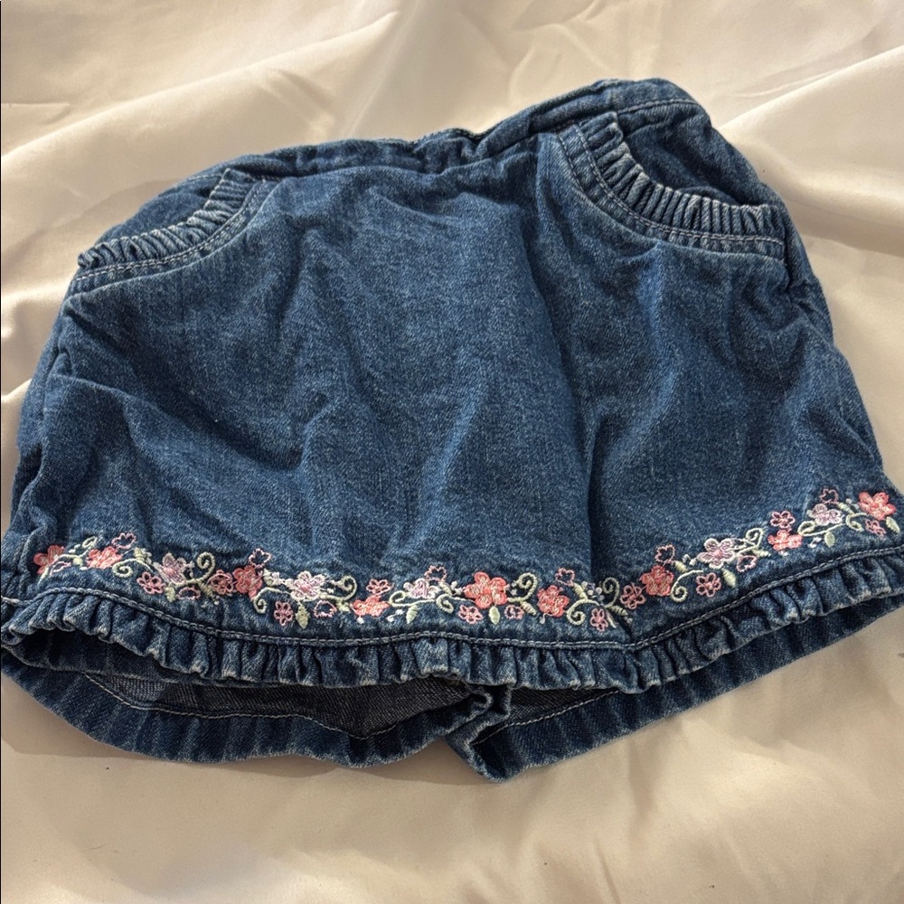FINAL MARKDOWN Sprockets Embroidered Denim Skort with Floral Design 3-6 months